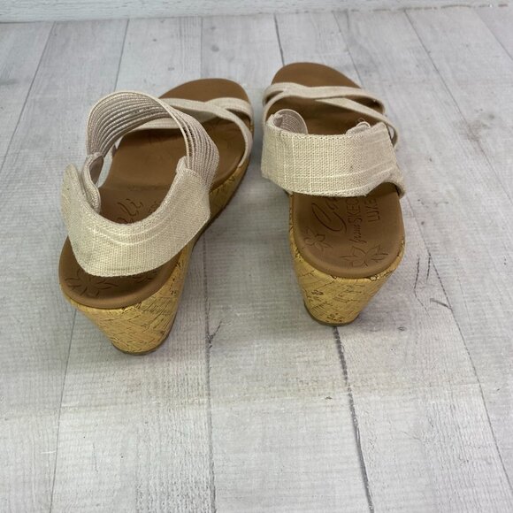 Skechers BEVERLEE Natural Cali Luxe Foam Cork Wedge Heel Platform Sandals Size 9 - Picture 10 of 16
